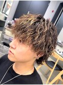 メンズメッシュハイライトカラー太めシャドウパーマ緩めパーマ