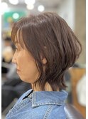 ナチュラルピンクブラウン×くびれボブ｜大人女性に似合う艶髪