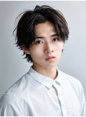 七三アップバングセンターパートシャドウパーマ
