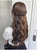 編み込みリボンハーフアップ