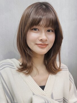 ユアーズヘア 神楽坂店(youres hair) ミディアムレイヤーくびれヘア/ベージュカラー/オリーブベージュ