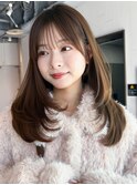 ロング顔周りレイヤー韓国ヘアココアベージュ_F31278
