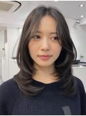 ミディアムロングレイヤーカットブリーチなしダブルカラー心斎橋