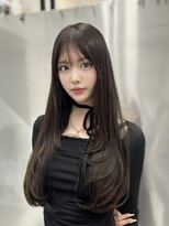 ロムーク 表参道(LOMKH)&nbsp;ロングレイヤーカット顔周りシールエクステ秋ヘーゼルグレージュ