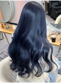原宿　ブルーブラック ダブルカラー 暗髪透明感ロングレイヤー 