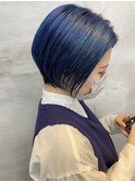 ネイビーブルー/ブルーヘア/青髪/ショートボブ/梅田／ハイトーン