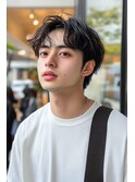 men'sセンターパート ダークカラー マッシュ　ストリート