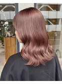 ピンクヘアーピンクグレープフルーツ秋色ウェーブミディアム
