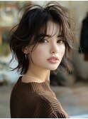 ☆ホワイトグレージュミニウルフデジタルパーマチェリーブラウン