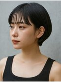ラウンドバング黒髪チャコールグレー美シルエットボブ