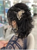 ヘアセットカジュアルゆるふわ編み込みハーフアップ