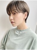 大人かわいいシアーベージュマッシュショートボブ丸みショート