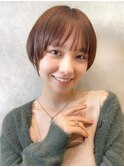 束感ワイドショートバング×シアーベージュ#グレーベージュ