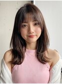 小顔 前髪 レイヤーカット チェリーブラウン"