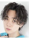 ツイストスパイラル波巻きスパイラルパーマセンターパートウルフ