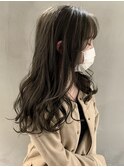 韓国レイヤー斜めバングホワイトグレージュミルクティーアッシュ