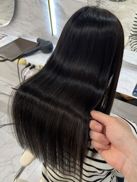 シェノン サントル(CHAINON CENTRE) 黒髪/グレーベージュ/レイヤーロング/前髪パーマ