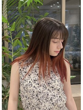 スタン 渋谷(Stam) オレンジデザインカラーハイトーンレイヤーロングブリーチカラー