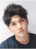 フェザーパーマ/ブルーブラック/刈り上げセンターパート[新宿]