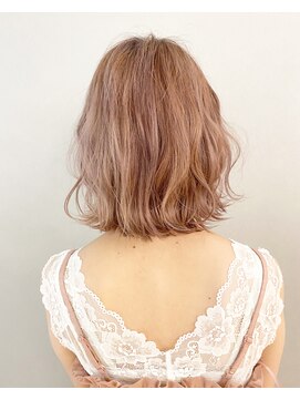 ウノプリール 茶屋町店(unopulir) 【unopulir永尾】外はねボブ☆ピンクミルクティーベージュ