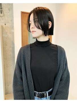 サクラ オモテサンドウ(SAKURA) 切りっぱなしボブ　ミニボブ　透明感カラー　オリーブグレー