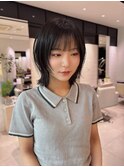 ミディアムレイヤーボブくびれボブブラックカラー
