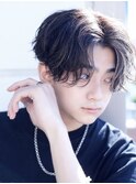 大分毛流れニュアンスパーマメンズカットセンターパート30代