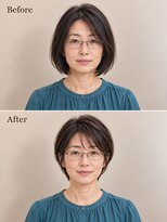aptas 青山/表参道 白髪染め/白髪ぼかしハイライト/ボリュームアップエクステ&nbsp;40代の大人耳かけショート｜表参道・青山