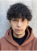 アンニュイ刈り上げマッシュ波巻きツイストスパイラルメンズヘア