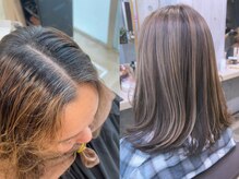 パラパラ白髪の方はコントラストのあるハイライトカラーが◎