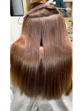 アム 表参道(am) 小顔薄めバンググレージュレイヤーロング前髪パーマ黒髪