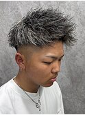 ホワイトメッシュツイストスパイラルフェード短髪