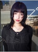 ウルフカット　紫カラー　ブリーチ　レイヤー　前髪ぱっつん