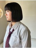 黒髪ワンレングスボブカット/ボブスタイル/黒髪ボブ/丸みボブ