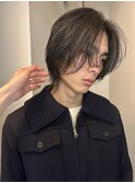 =メンズボブ/ダークアッシュ/ニュアンスパーマ/メンズウルフ
