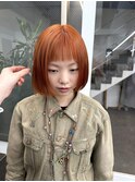 ミニボブカットハイトーンケアブリーチくすみオレンジカラー