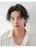 爽やかナチュラルパーマセンターパート清潔感デザインカラー