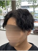 フェザーパーマ/グレーブルーカラー／刈り上げショートパンク