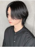 ネオウルフセンターパート　ナチュラル黒髪　オシャレ感