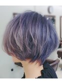 パールラベンダー丸みショートマッシュボブ