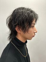 美容室 メザミー MESAMIES 黒髪アップバング刈り上げツーブロックロングパーマ