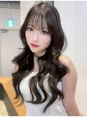 暗めカラーロンググレージュ韓国ヘア顔周りレイヤー_F1015