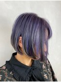 デザインカラー　切りっぱなしカット　ブリーチ必須　パープル
