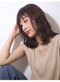 ピンクブラウンミディ/斜めバンク/ベージュピンク20代