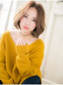 mod's姪浜/シアーグレージュかきあげバングイメチェンラフボブg