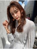 美髪カールピンクブラウンエアリーロングセミディ似合わせ前髪