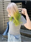 【RITZY】White blonde × Neon Green Roots