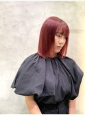 カシスレッドミディアムボブ