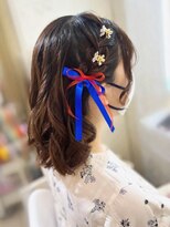 推し活 ライブ イベント 編み込みハーフツイン×紐リボンアクセ