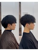 刈り上げマッシュ　波巻きパーマ